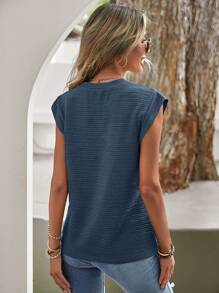 SHEIN LUNE Solid Batwing Sleeve Tee - Navy Blue - View 2
