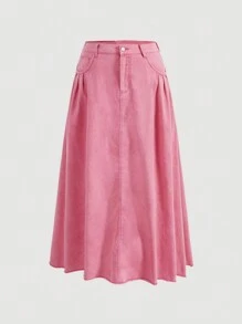 SHEIN MOD Plus Plicated Detail Denim Skirt - Pink - View 1