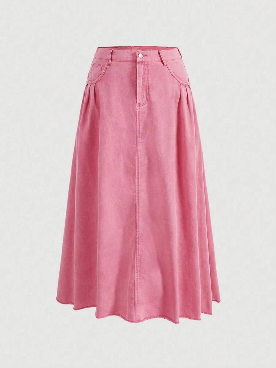 SHEIN MOD Plus Plicated Detail Denim Skirt - Pink - View 1
