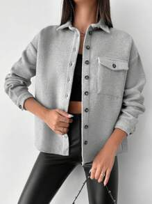 EURMUSE 翻蓋口袋落肩袖花呢外套