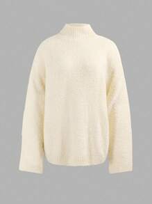 SHEIN BASICS Mock Neck Drop Shoulder Sweater - Apricot - View 8