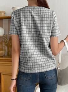 DAZY 格子印花圓領T恤 - 灰色 - 查看 2