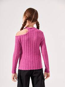 SHEIN Chica preadolescente Camiseta de cuello asimétrico - Rosa Fucsia - Ver 2