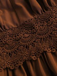 SHEIN MOOSTA 大碼雞心領口燈籠袖荷葉邊洋裝 - 棕色 - 查看 4