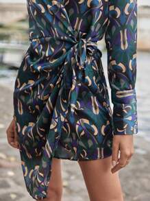 EURMUSE Allover Print Knot Side Wrap Dress - Multicolor - View 5