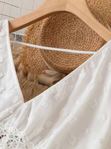 SHEIN LUNE Plus Swiss Dot Cold Shoulder Split Thigh Dress Maxi Trang phục dành cho nữ - trắng - Xem 4