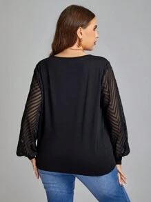 SHEIN LUNE Plus Size Women's Patchwork Top - Black - View 3