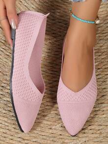 Zapatillas de ballet planas de punto con punta puntiaguda - Rosa - Ver 1