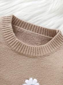 Baby Girl Floral Embroidery Sweater & Knit Pants - Khaki - View 3
