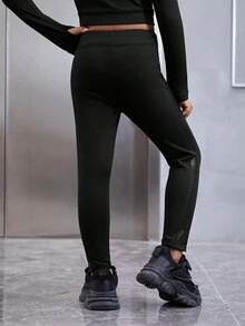 SHEIN Quần legging thể thao kiểm soát bụng cô gái trẻ - màu đen - Xem 2