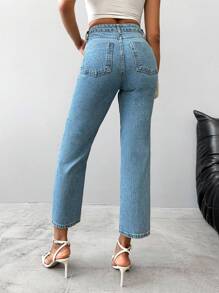 EURMUSE High Waist Straight Leg Cropped Jeans - Light Wash - View 2
