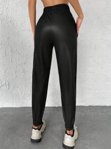 EURMUSE Paperbag Waist Sweatpants - Black - View 2