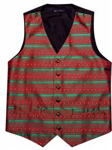 Men Plus 1pc Christmas Jacquard Waistcoat & 1pc Tie & 1pc Handkerchief & 1pair Cufflinks - Red - View 5
