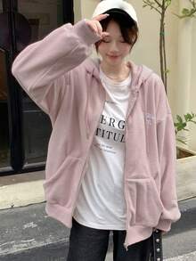 DAZY 字母圖案落肩抽繩連帽夾克 - 粉色 - 查看 5