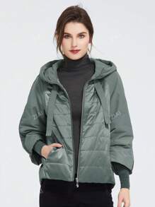 ZIAI Zip Up Drawstring Hooded Padded Coat