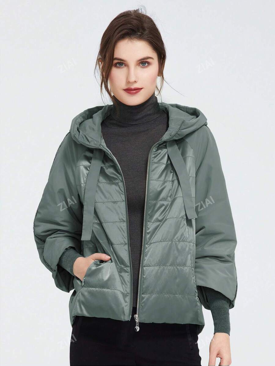 ZIAI Zip Up Drawstring Hooded Padded Coat