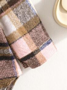 SHEIN 年輕女孩格子印花翻蓋細節弧形下擺外套 - 彩色 - 查看 7