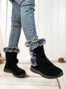 Giày bốt mùa đông nữ có khóa, kiểu dáng đơn giản, thoải mái, nhẹ, bằng phẳng, ấm áp, đến giữa bắp chân, giày bốt đi tuyết trượt - màu đen - Xem 3
