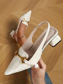 女式高跟穆勒鞋，粗跟露背包头凉鞋，时尚休闲尖头蝴蝶结鞋 - 杏色 - 查看 4