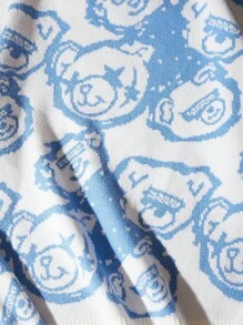 SHEIN Unity Jersey con patrón de oso de hombros caídos - Azul - Ver 3