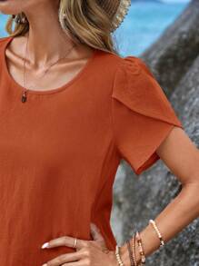 EMERY ROSE Petal Sleeve Ruffle Hem Smock Dress - Redwood - View 5