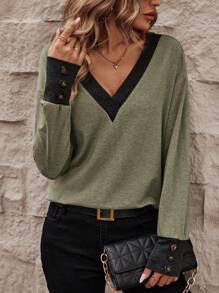 SHEIN LUNE Contrast Trim Drop Shoulder Tee - Multicolor - View 5