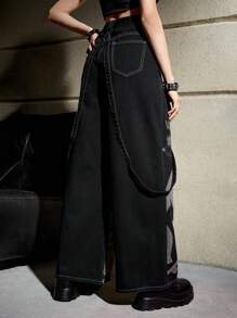 Batman X ROMWE Figure Graphic Wide Leg Boy Friend Jeans, School - Black - View 2