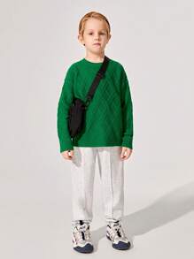 SHEIN Boys' Loose-fit Round Neck Long Sleeve Drop Shoulder Sweater, Casual - Green - View 5