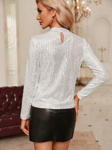 SHEIN Clasi 小高領亮片T恤 - 白色 - 查看 2