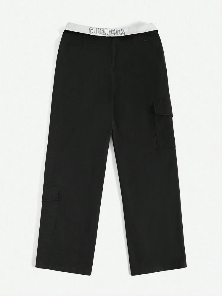 Contrast Foldover Waist Flap Pocket Side Cargo Pants