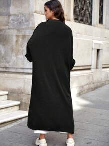 RueChic Solid Open Front Longline Cardigan - Black - View 2