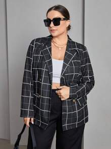 SHEIN Essnce Plus Blazer À Carreaux À Bouton