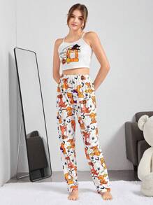 Tween Girl Cartoon Graphic Cami Top & Pants PJ Set - Multicolor - View 5