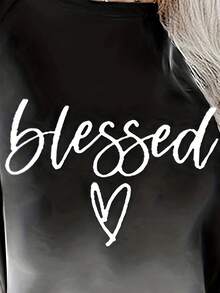 Sudadera con estampado de letra y manga raglán degradada - Negro - Ver 3