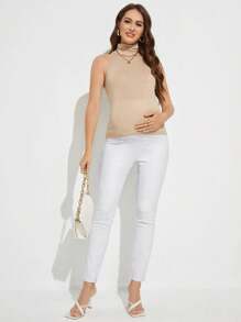 SHEIN Maternity Adjustable Waist Skinny Jeans - White - View 3