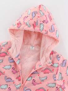 SHEIN 小女孩恐龍印花拉鍊保暖連帽外套 - 粉色 - 查看 4