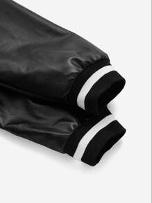 SHEIN Maternity Letter Graphic Striped Trim Drop Shoulder Varsity Jacket - Black - View 7