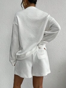 Drop Shoulder Sweatshirt & Shorts - White - View 2