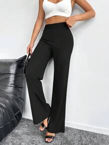 EURMUSE Women's Solid Color High Waist Casual Flared Pants - Black - View 4
