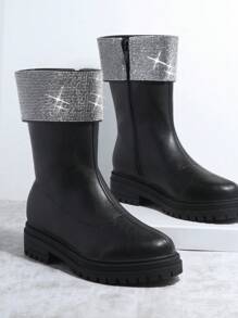 SHUZIA Faux Leather Lug Sole Zip-Up Lug Sole Boots