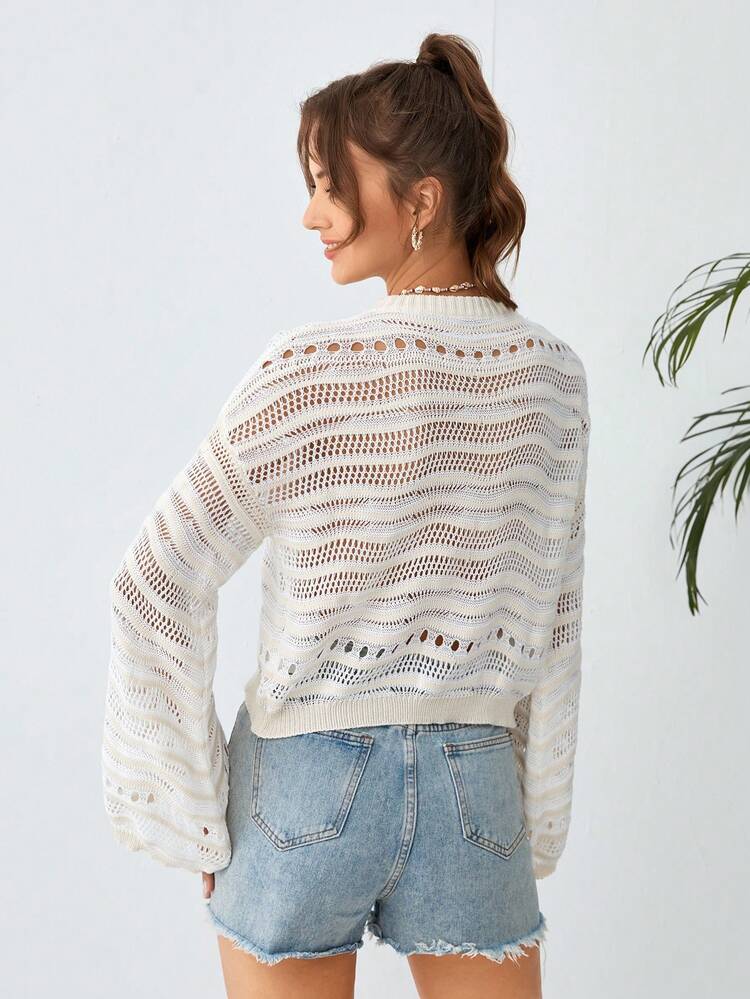 Pointelle Knit Drop Shoulder Sweater