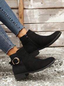 Women's New Style Ankle Boots For Autumn And Winter, Black Suede Pointed-toe Fashionable Boots - Black - View 6