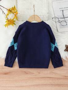 Young Boy Argyle Pattern Cable Knit Sweater - Multicolor - View 2
