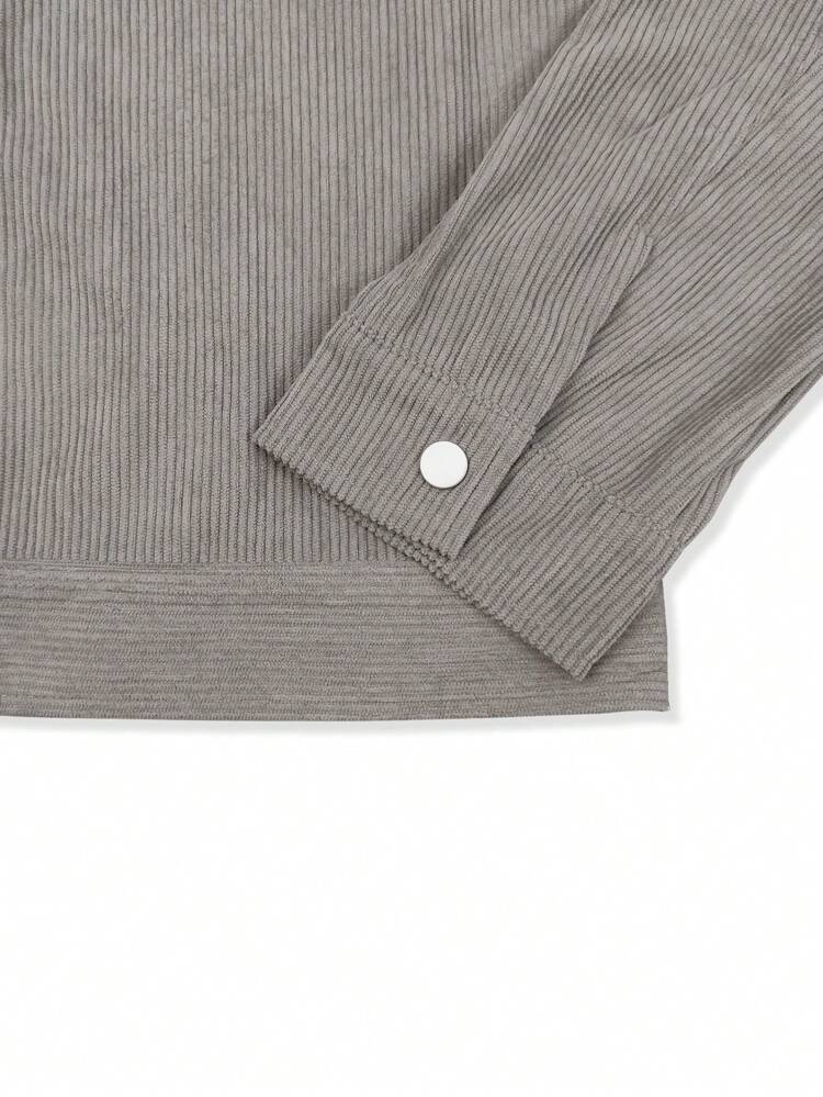 Men Contrast Collar Flap Pocket Corduroy Jacket