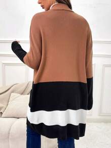 SHEIN 孕妇拼色双口袋落肩开衫，适合冬季 - 彩色 - 查看 2