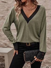 SHEIN LUNE Contrast Trim Drop Shoulder Tee - Multicolor - View 3