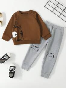 Áo nỉ và quần thể thao có tay áo Raglan hoạt hình dành cho bé trai - Cà phê nâu - Xem 1