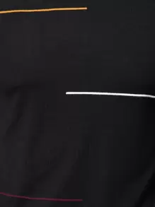 Men's Crew Neck Long Sleeve Contrast Color Striped Knitted Sweater, Light Weight For Spring And Autumn - Black - View 3