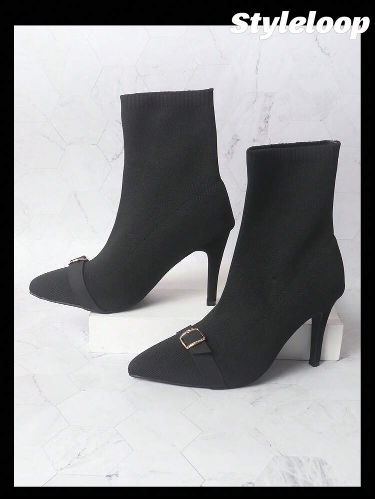 Women's Knitted Shoe Upper Fashion High Heel Boots