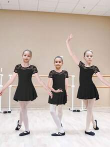 女孩芭蕾舞蹈緊身衣折疊紐扣鏤空後蕾絲袖緊身衣舞蹈裙舞蹈服